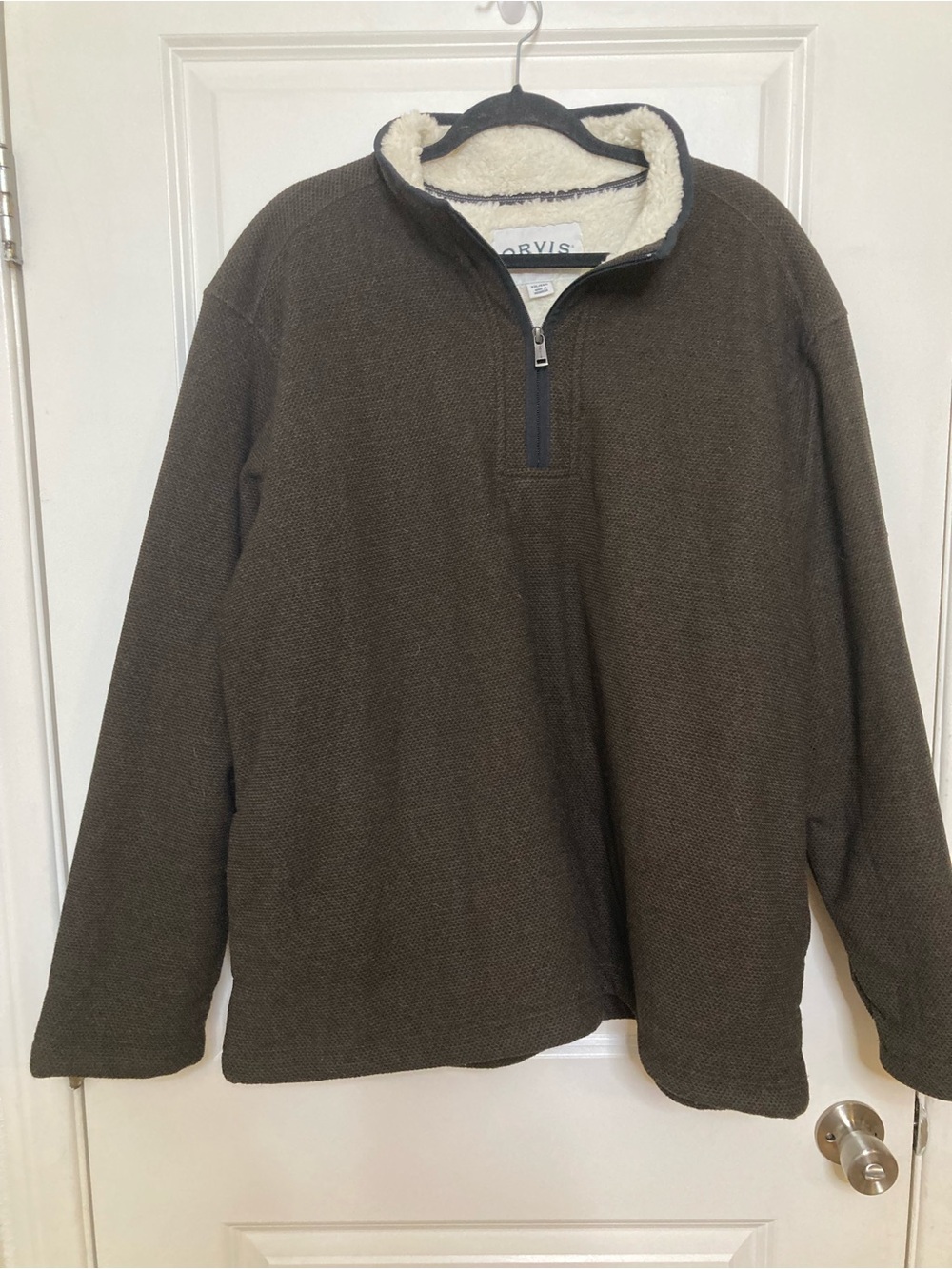 Orvis 1/4 Zip Sherpa Lined Pullover Sweater Classic Collection Sz XXL Dark Brown